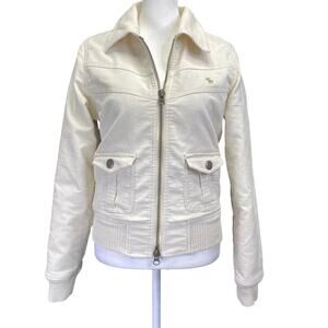 Abercrombie & Fitch Cream Corduroy Bomber Jacket Floral Quilted Womens S Winter